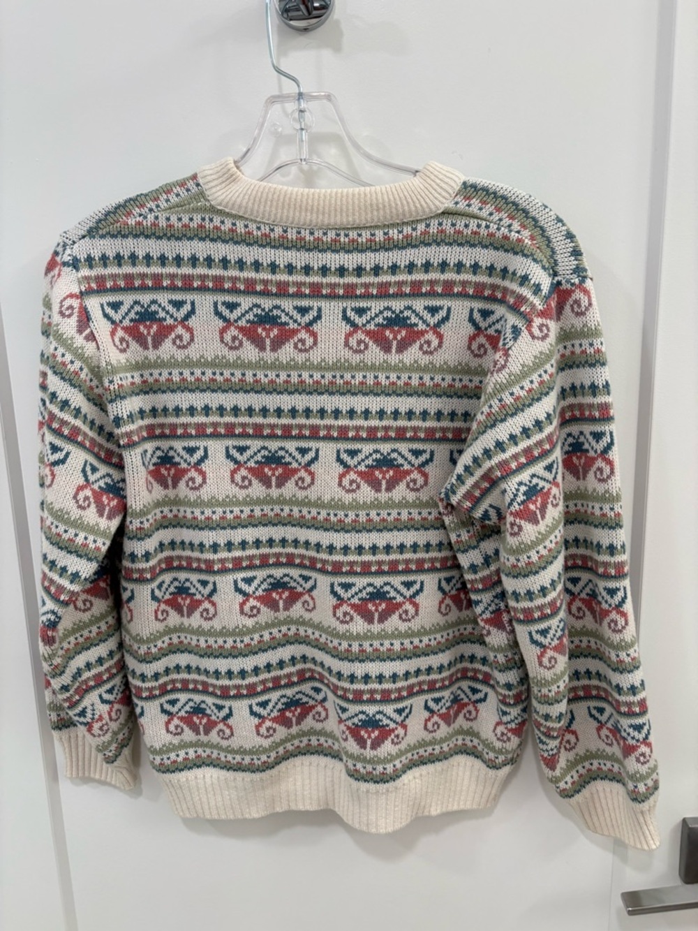 Vintage 90s White Fair Isle 100% Portuguese Cotton Knit Cardigan Size Small - Picture 8 of 9